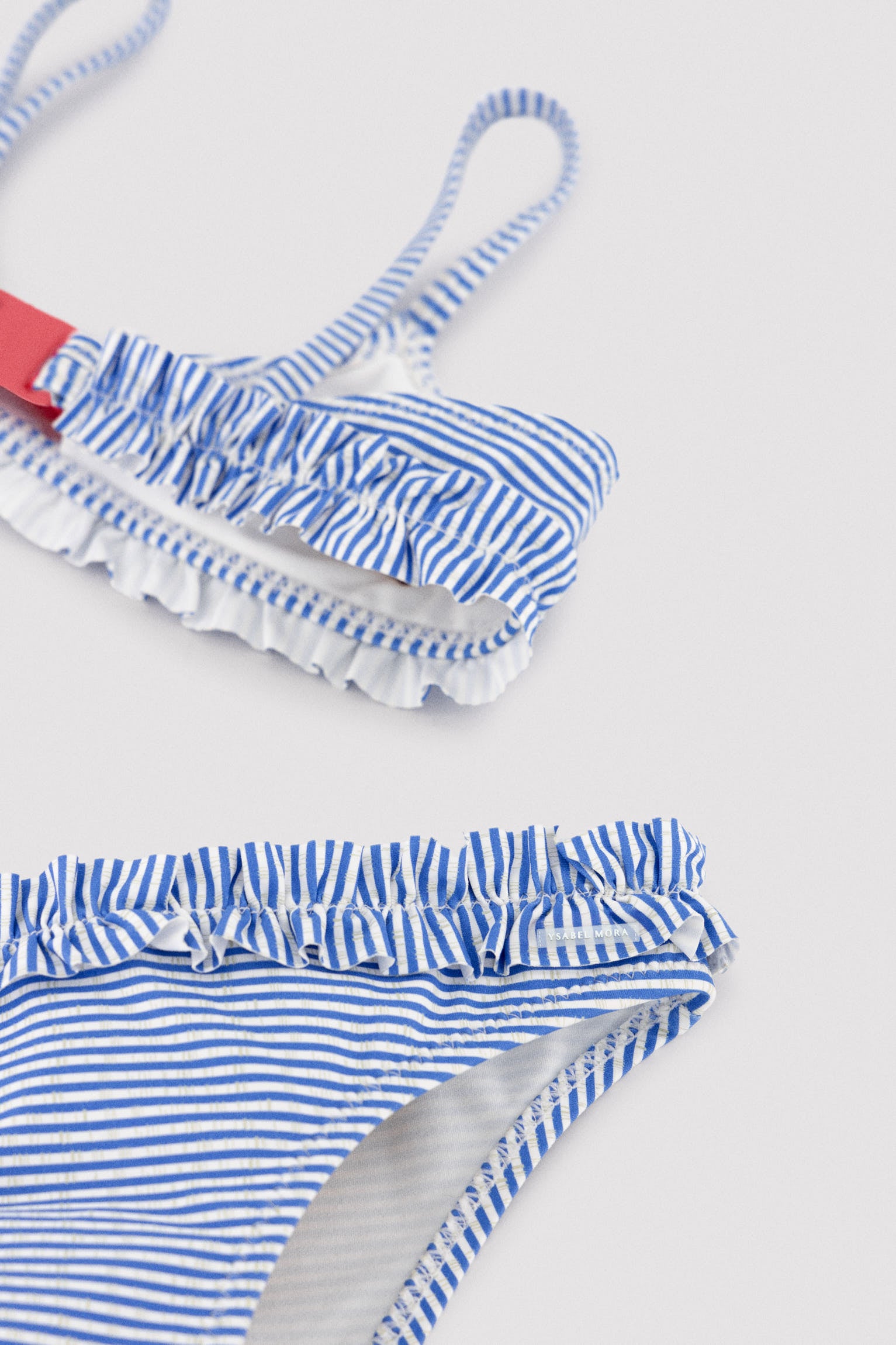 Girls' bikini with bow detail and ruching, striped print