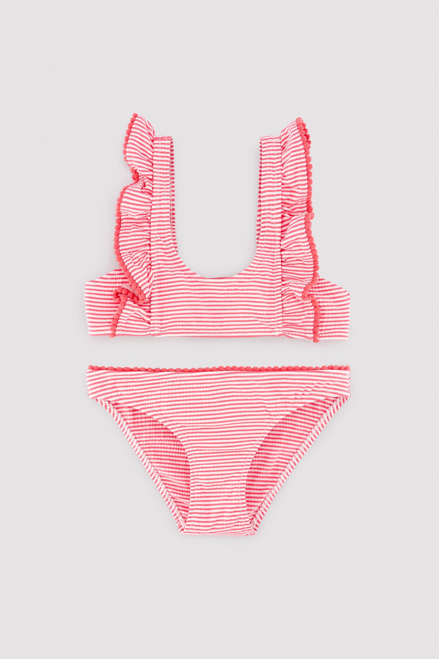 Girl's bikini with striped print ruffle detail