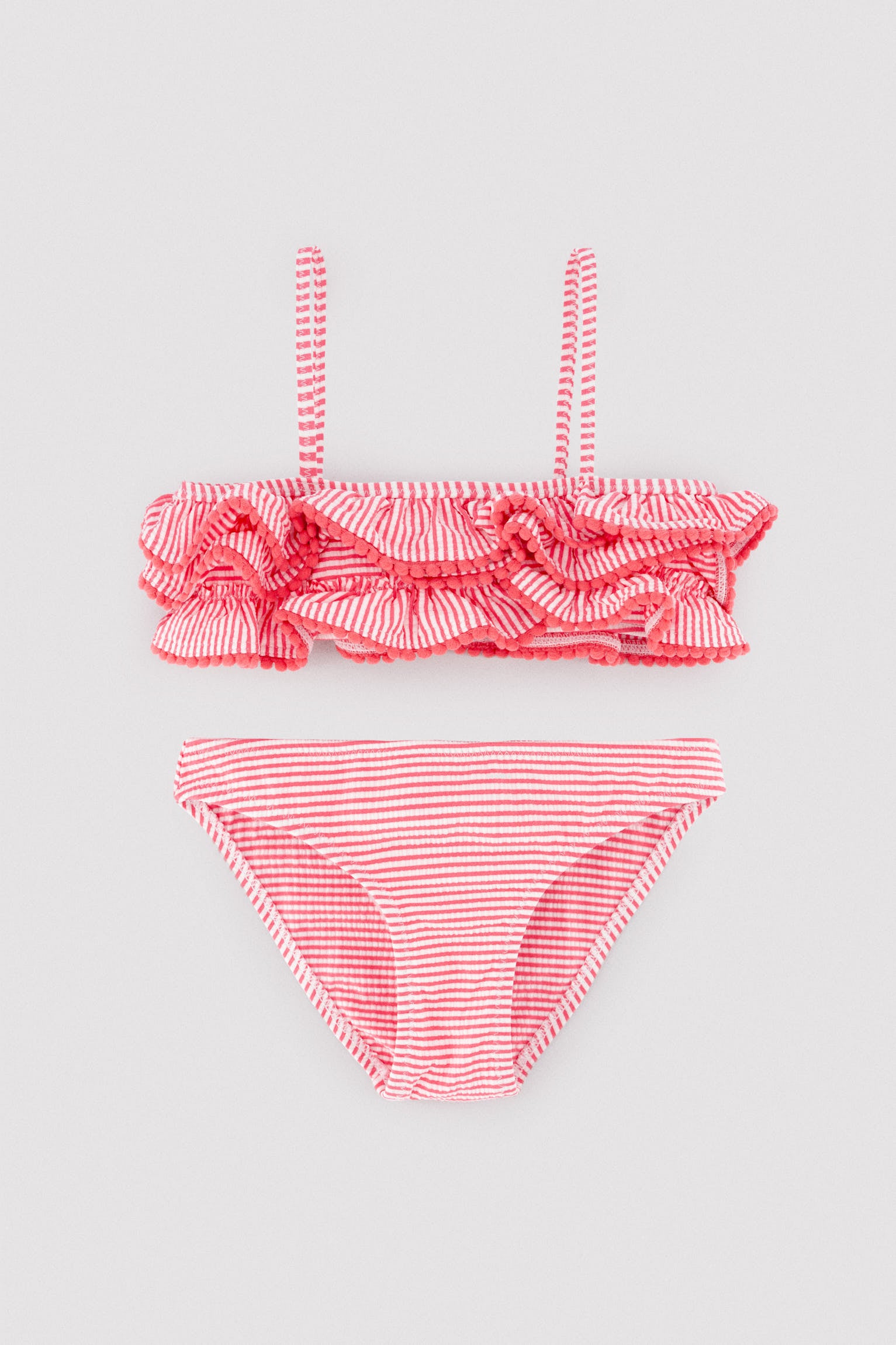 Girls' bikini with triple ruffle detail and striped print