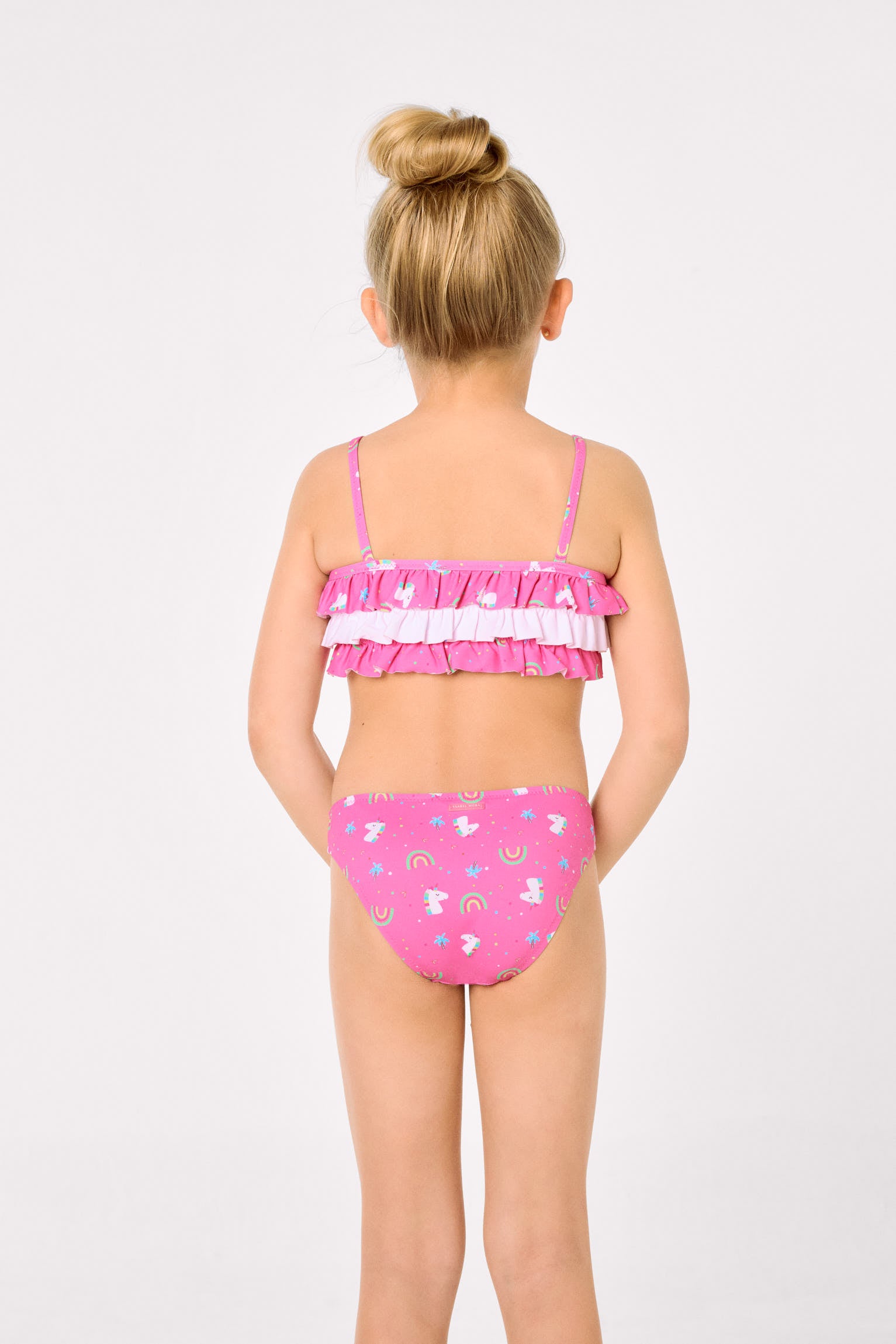 Girls' bikini with unicorn print ruffle detail