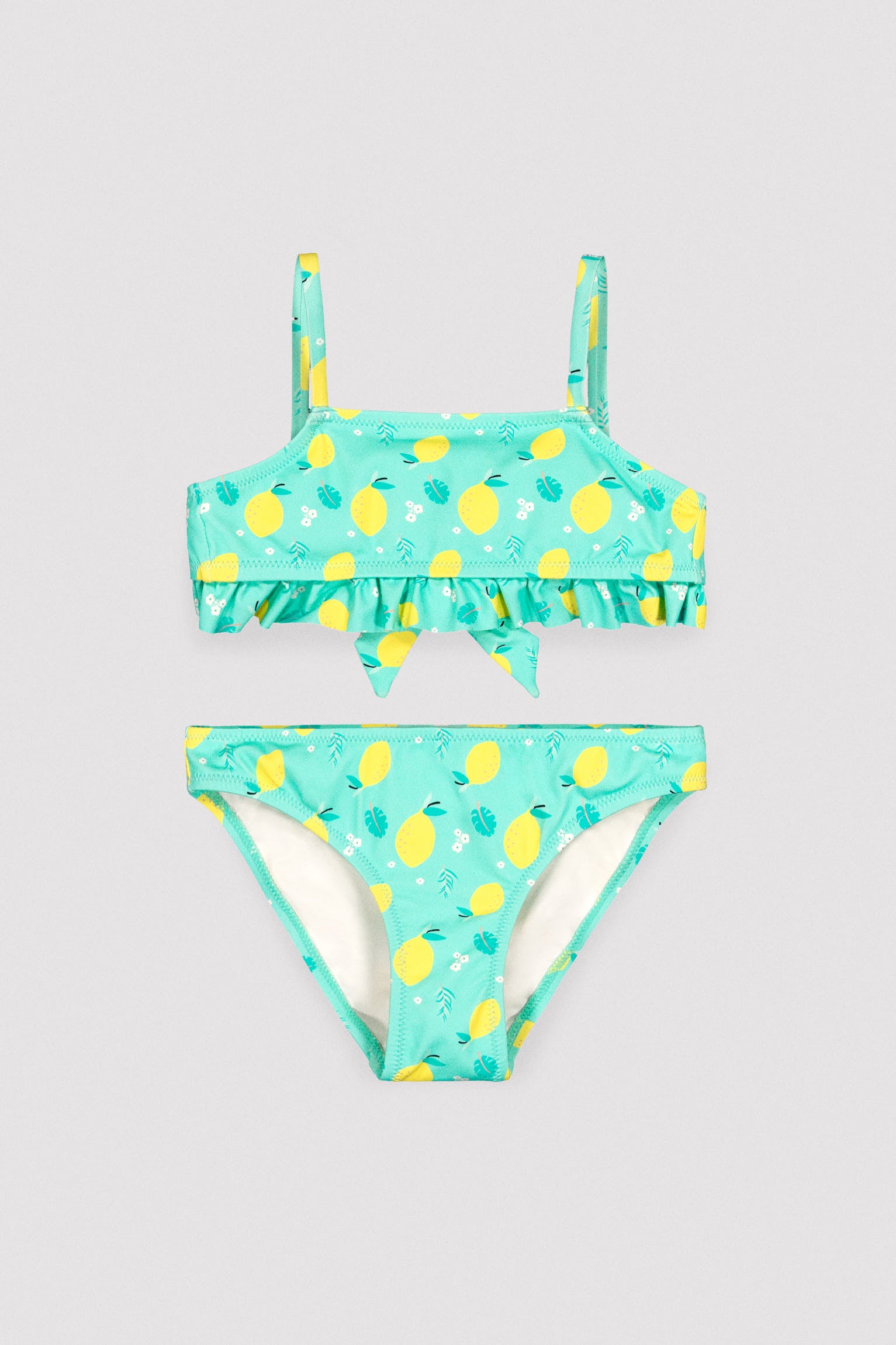 Girl's bikini with lemon print ruffle detail