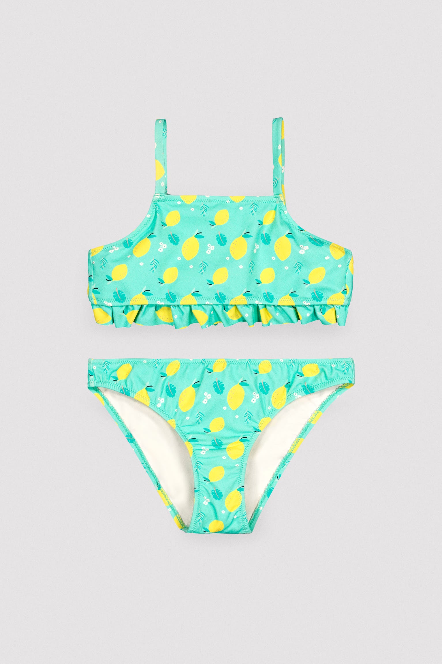 Girl's bikini with lemon print ruffle detail