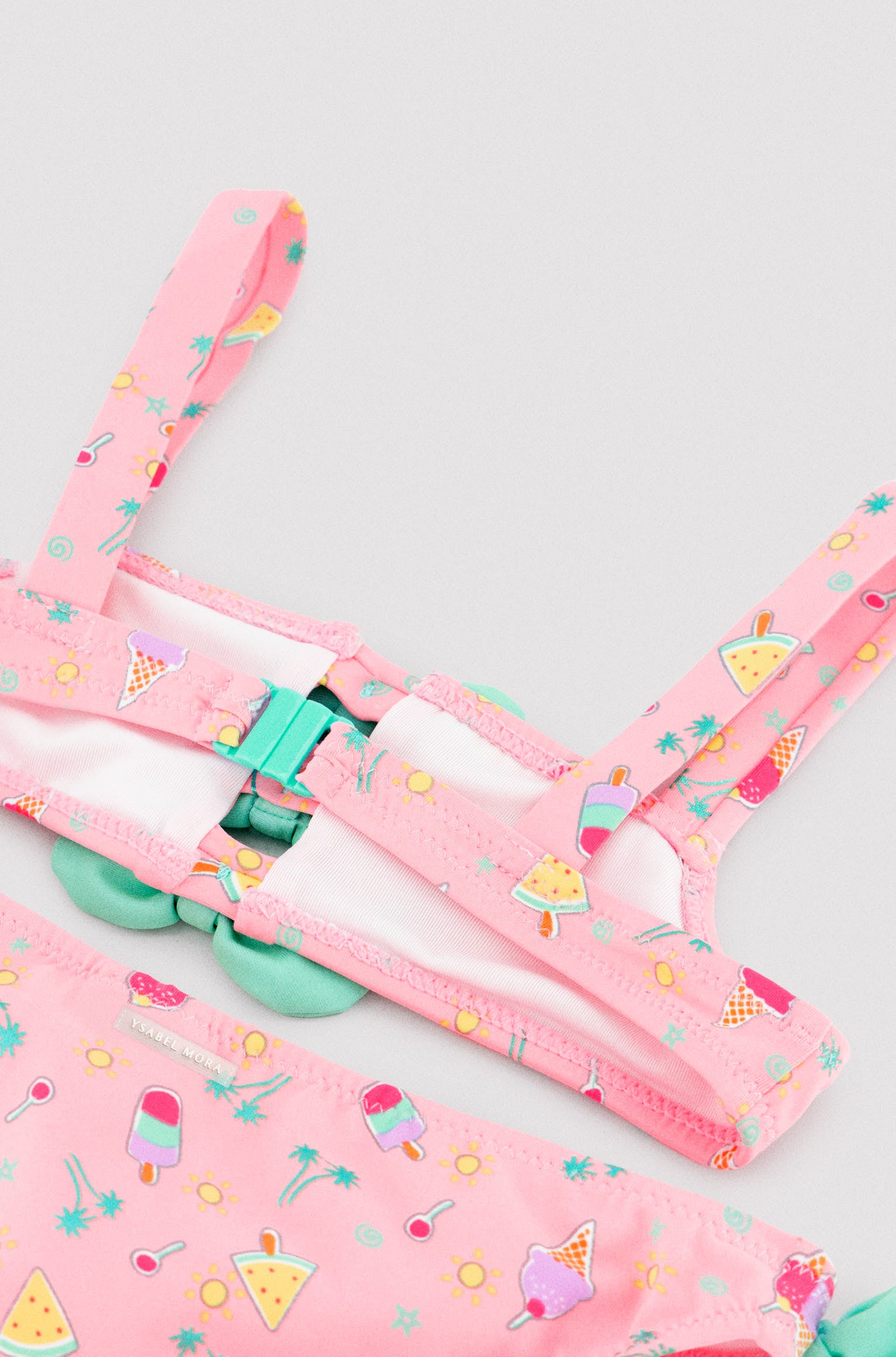 Girls' bikini with bow details and an ice cream summer print