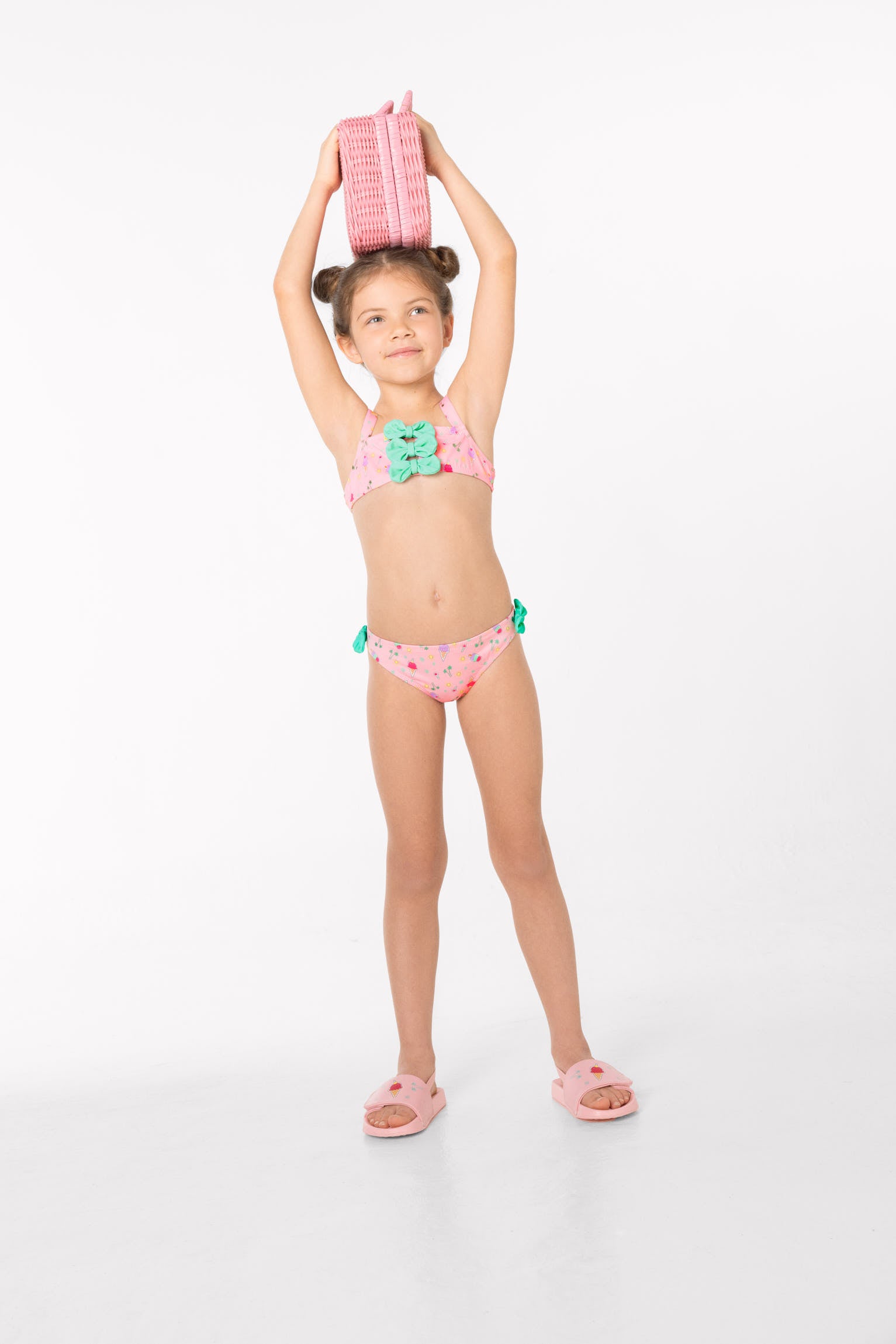 Girls' bikini with bow details and an ice cream summer print