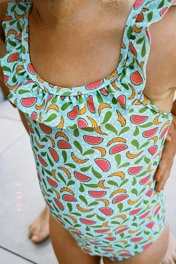 Fruit print ruffle baby swimsuit