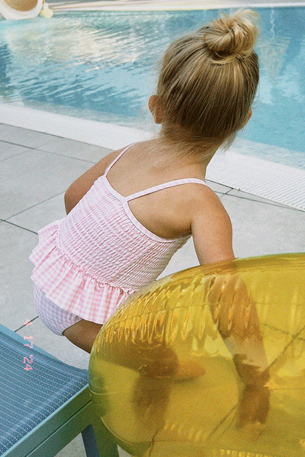 Pink gingham honeycomb baby swimsuit