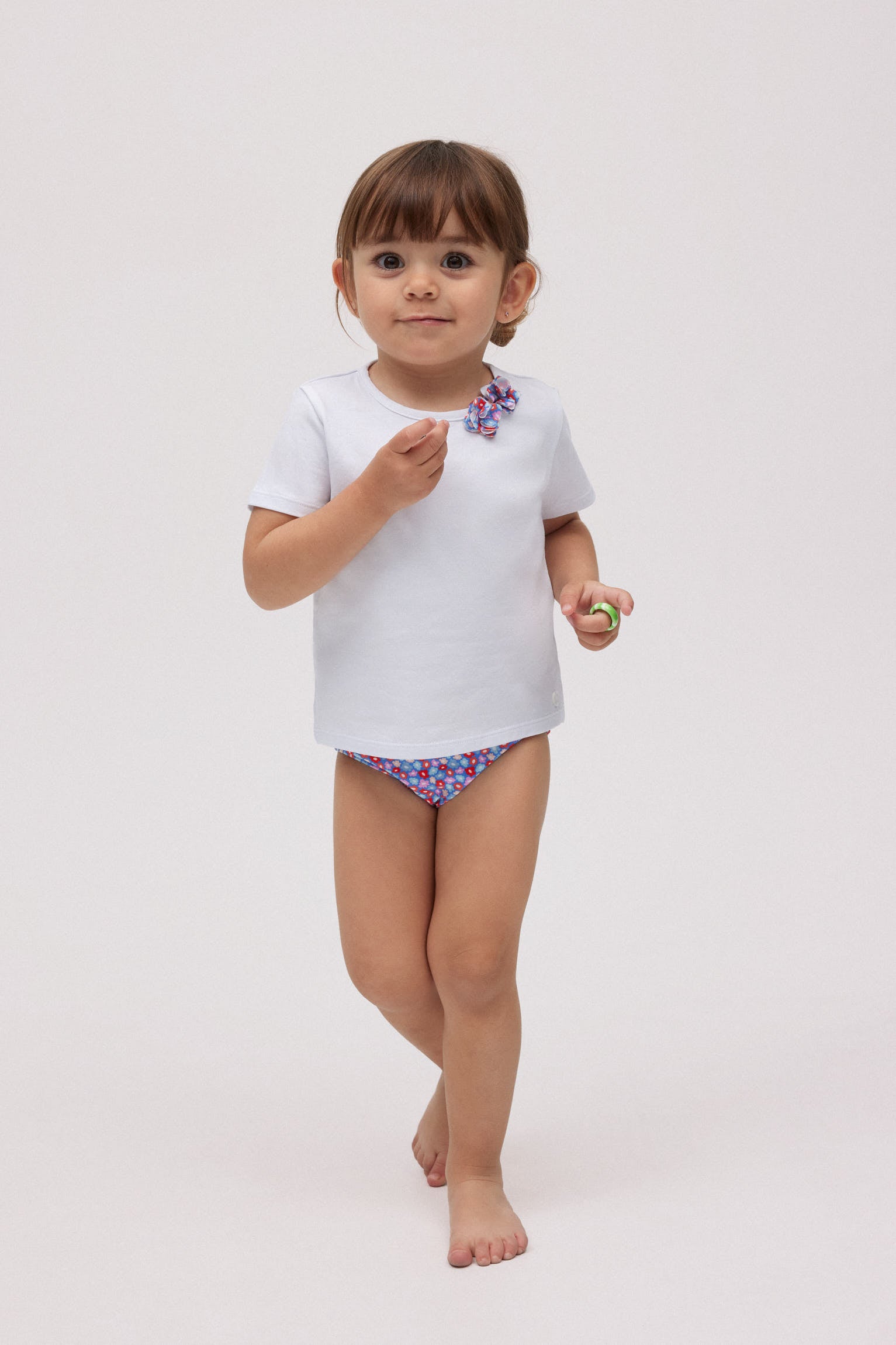 Baby swimsuit set with small flowers and t-shirt