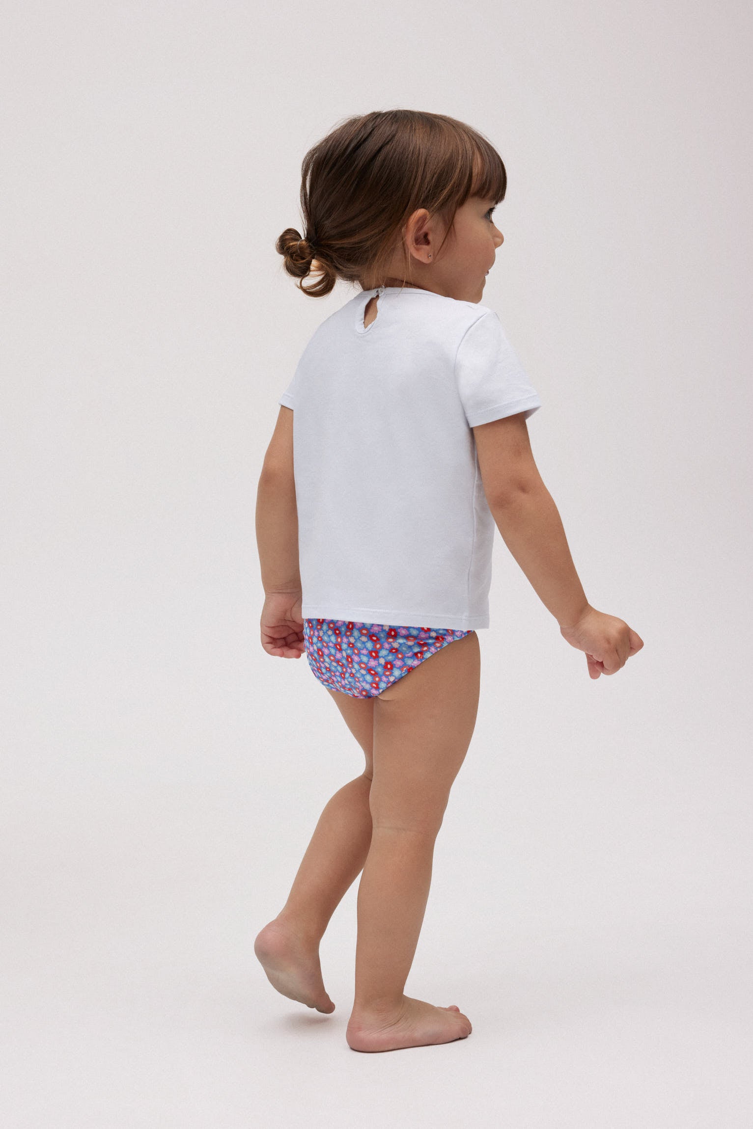 Baby swimsuit set with small flowers and t-shirt