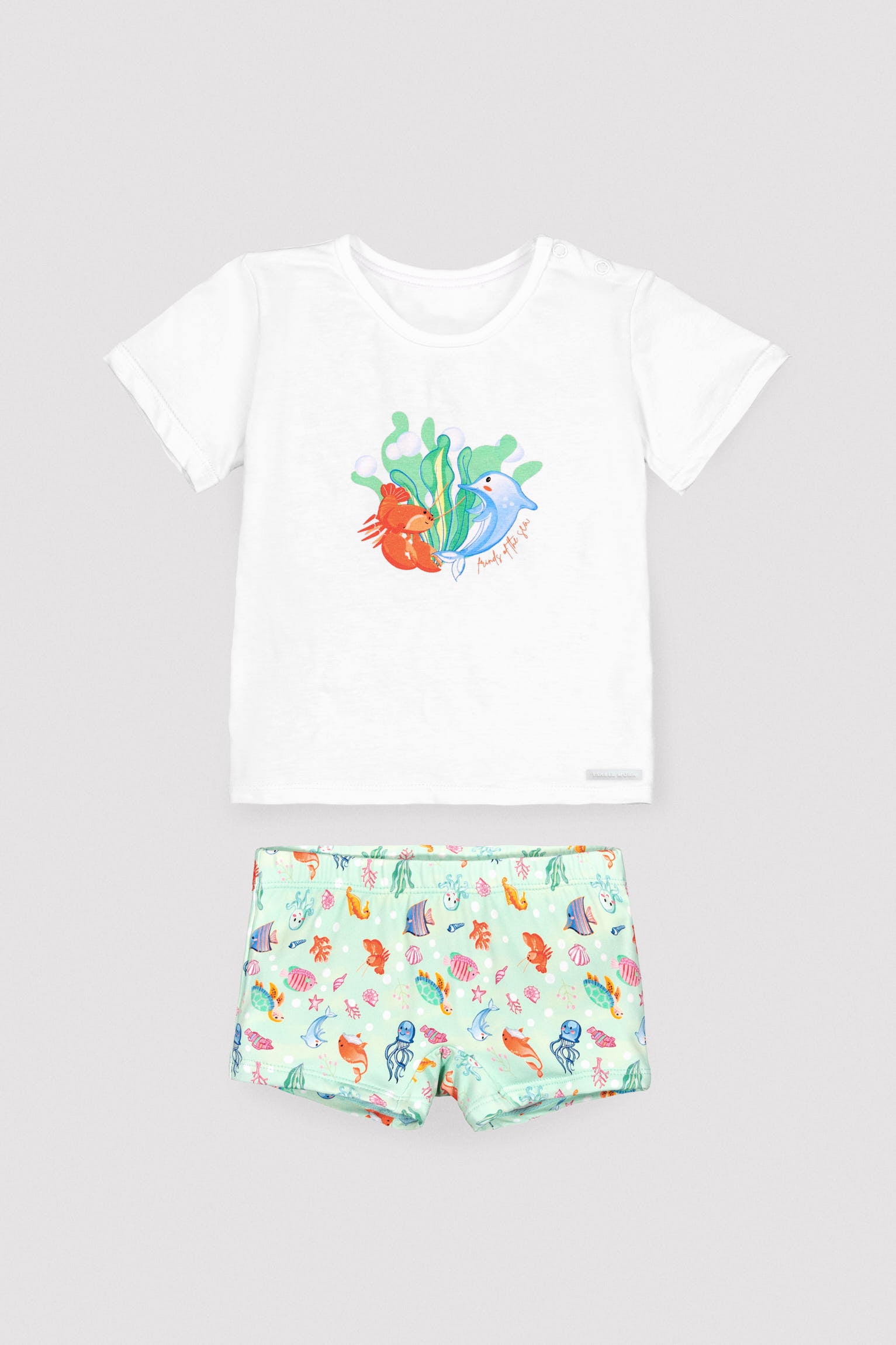 Baby set: T-shirt and boxer shorts with marine animal print