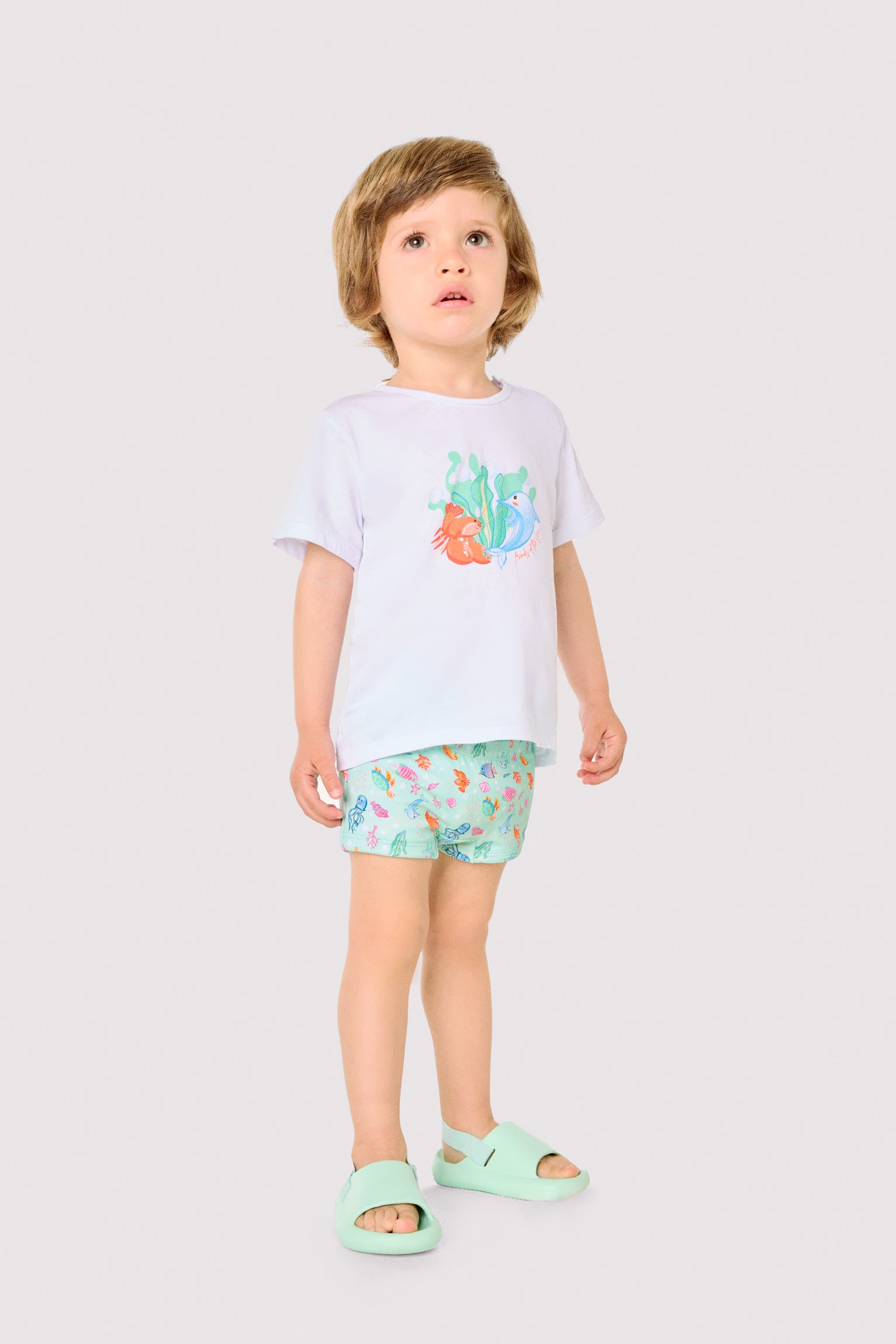 Baby set: T-shirt and boxer shorts with marine animal print