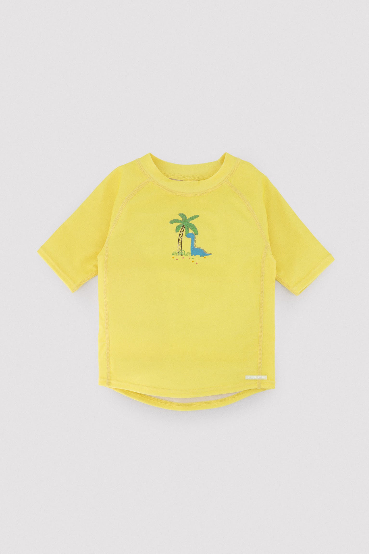 Baby swim shirt with dinosaur and palm tree print
