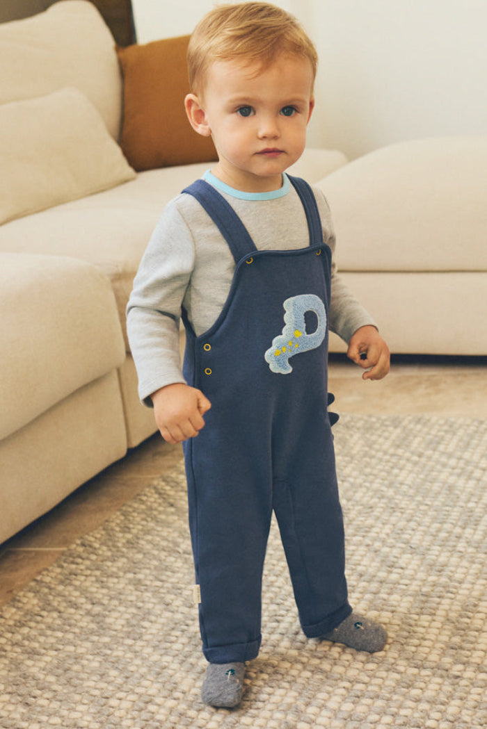 Baby dungaree and long-sleeve top set with bouclé detail