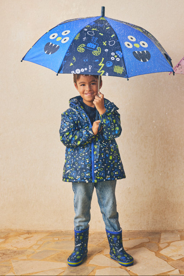 PRE-ORDER Boys' monster-print wellington boots with sherpa lining