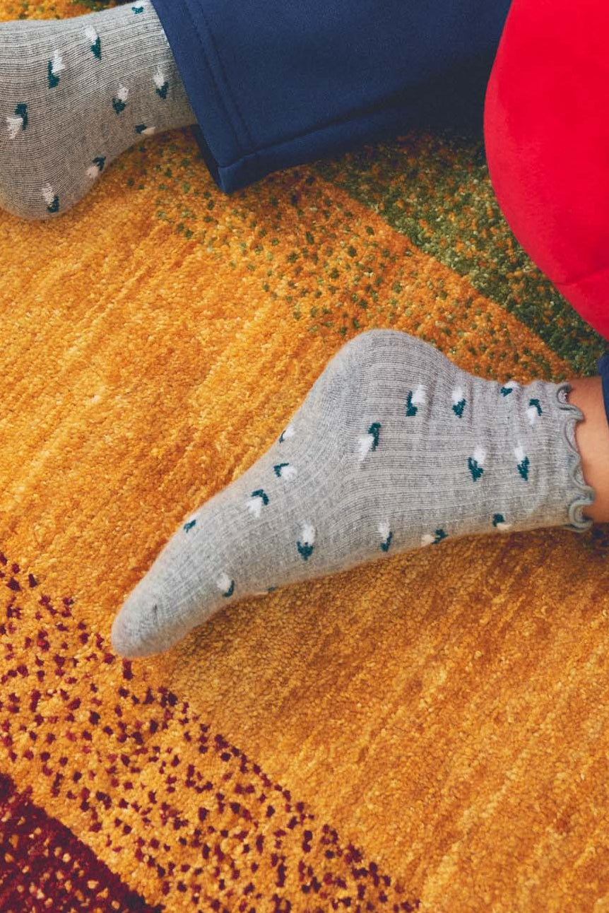 Pack of 4 girls' scalloped-cuff socks with floral print