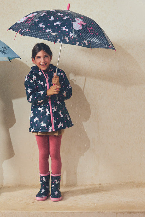 Girls' poodle-print wellington boots with sherpa lining