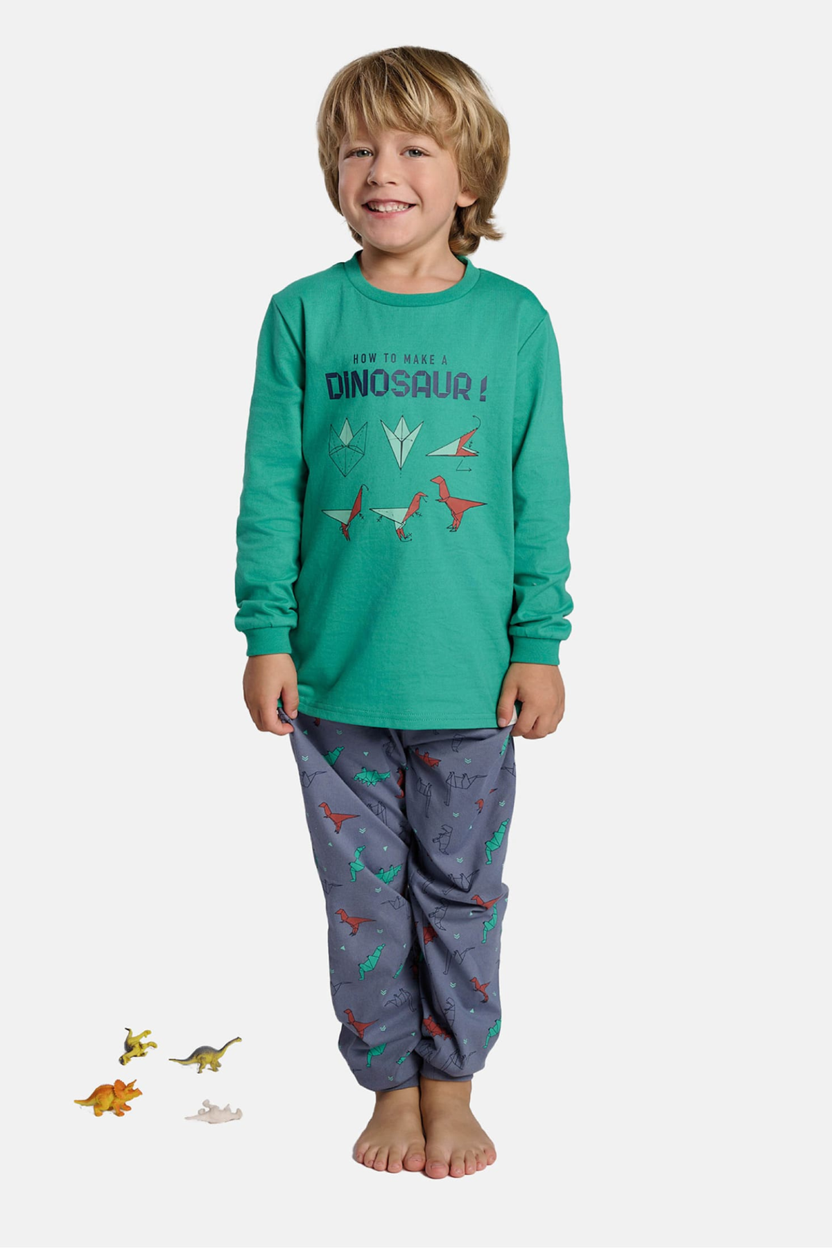 Boys' long cotton How to make a dinosaur dinosaur-print pyjamas