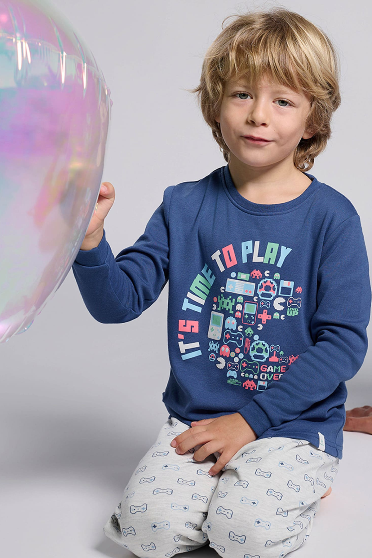 Boys' long brushed It's time to play printed pyjamas