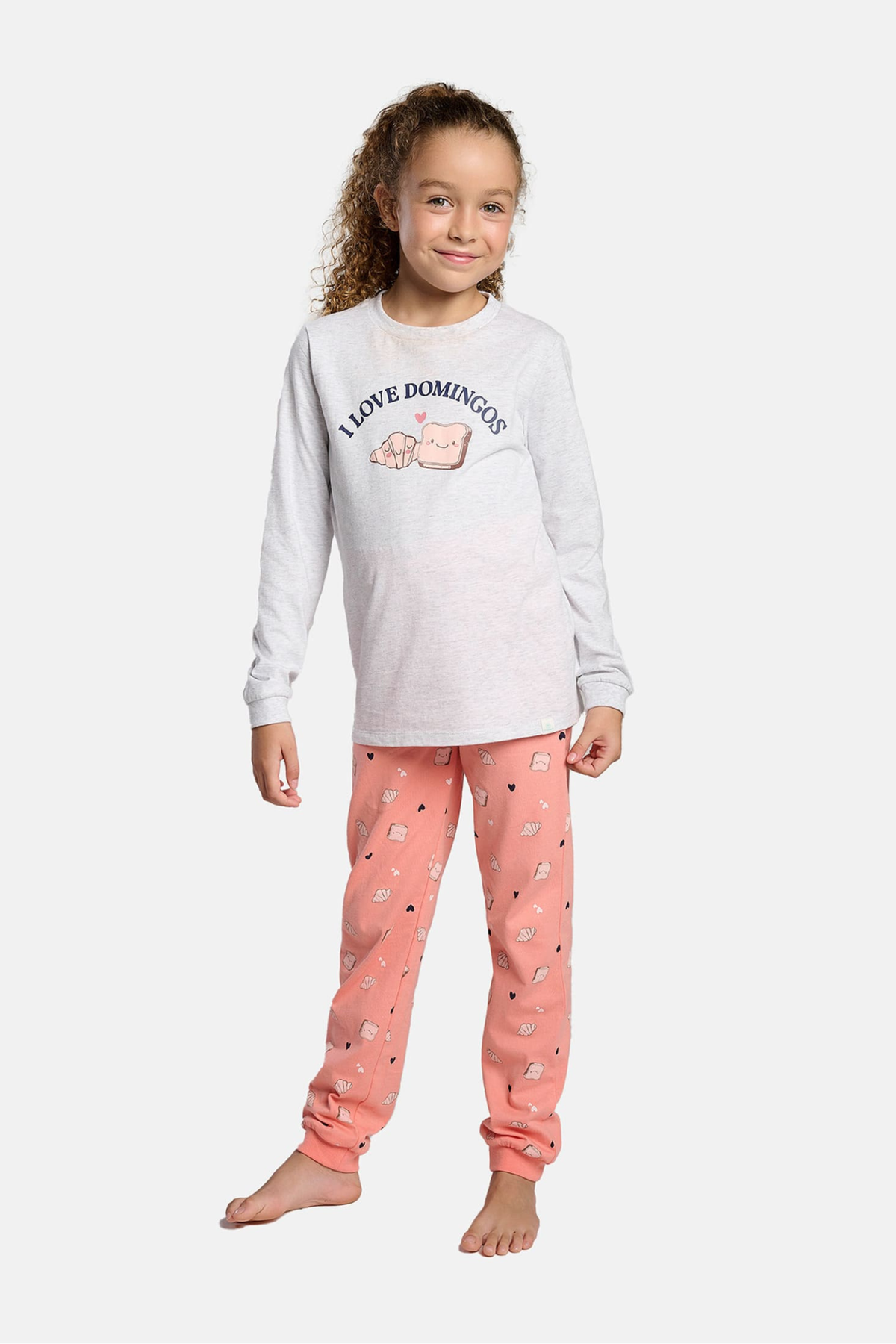 Girls' long cotton I Love Domingos printed pyjamas