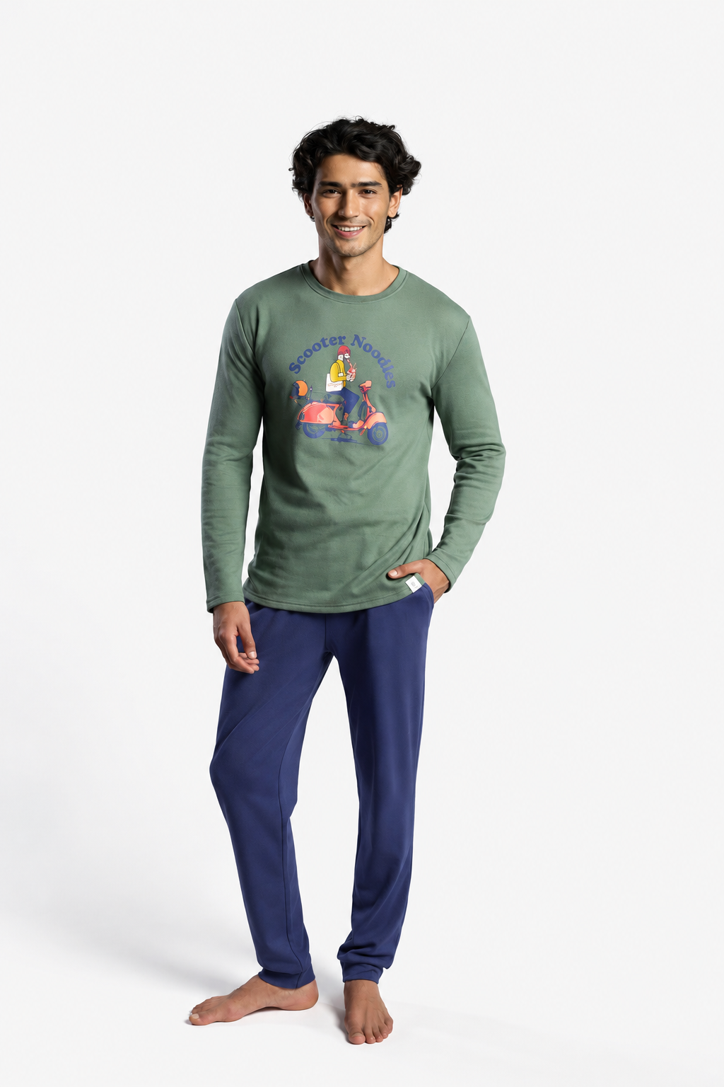 Men's long brushed Scooter Noodles printed pyjamas