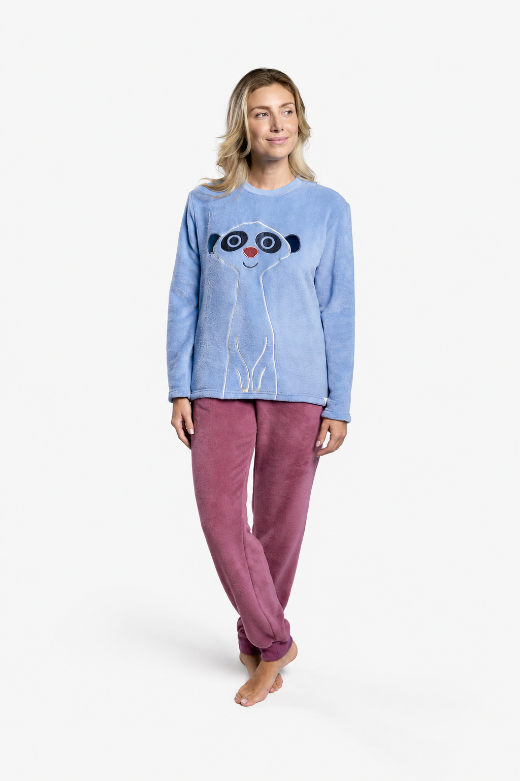 Women's long coral fleece meerkat pyjamas