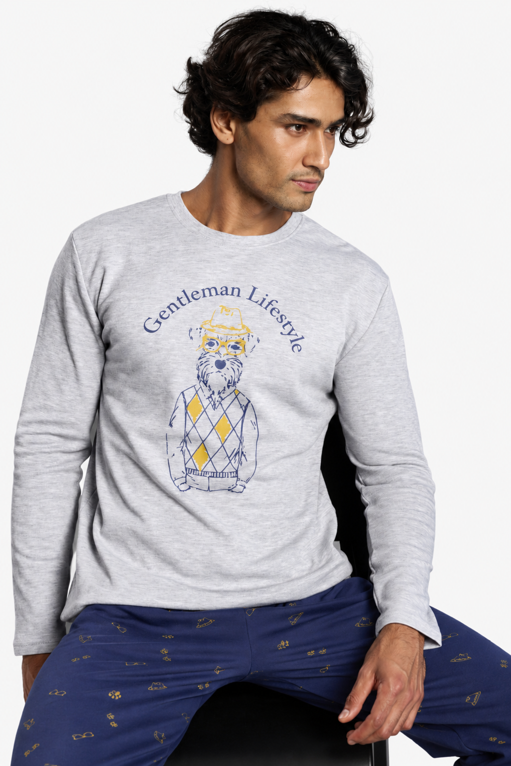 Men's long brushed Gentleman Lifestyle printed pyjamas