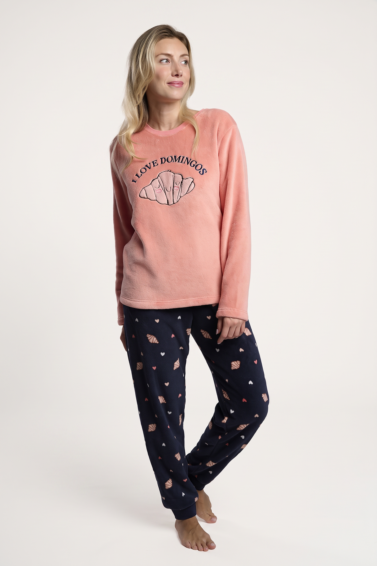 Women's long coral fleece I Love Domingos pyjamas