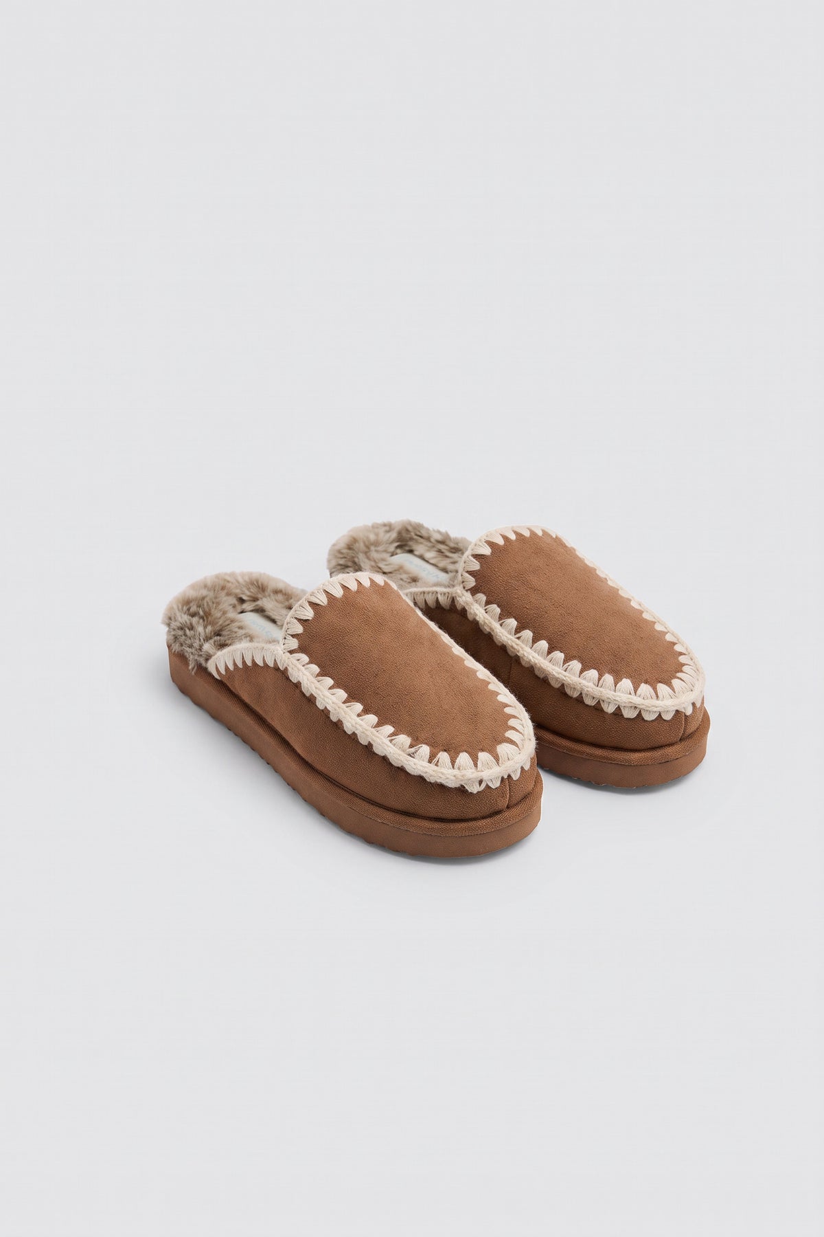 Camel moccasin-style house slippers