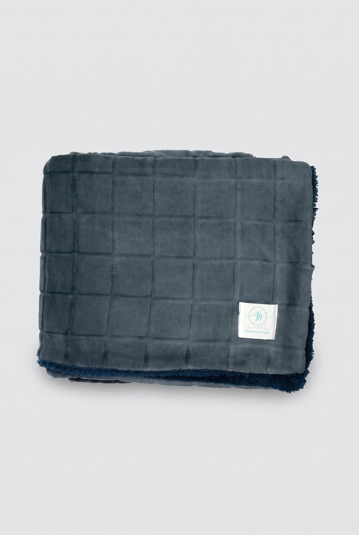 Textured checked coral fleece and shearling blanket