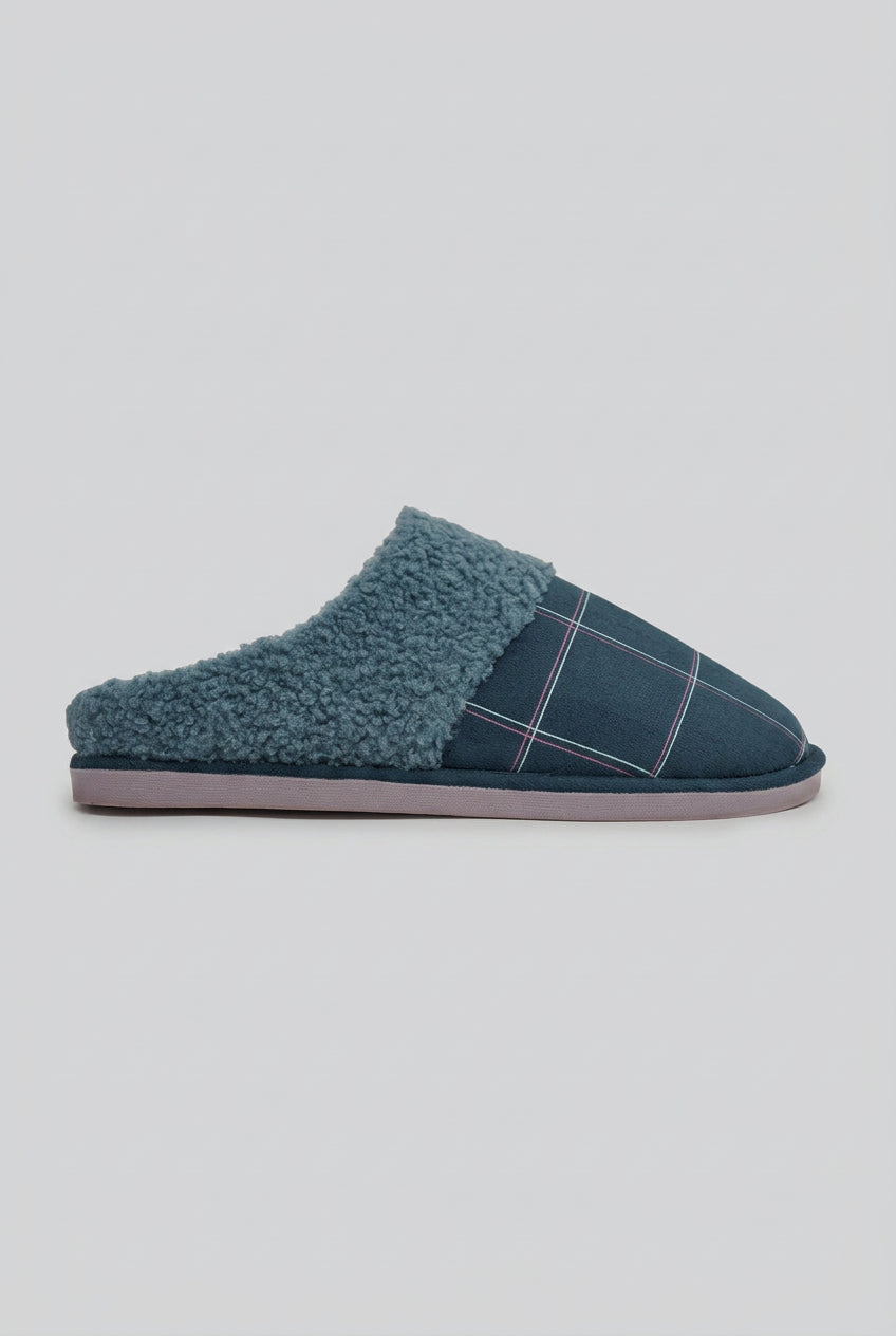 Men's striped shearling-lined house slippers