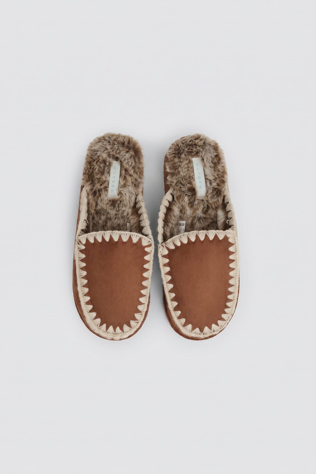 Camel moccasin-style house slippers