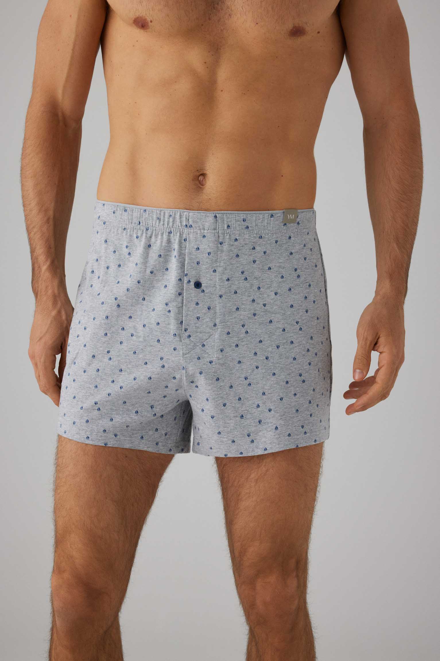 Boxer with opening in light printed natural cotton