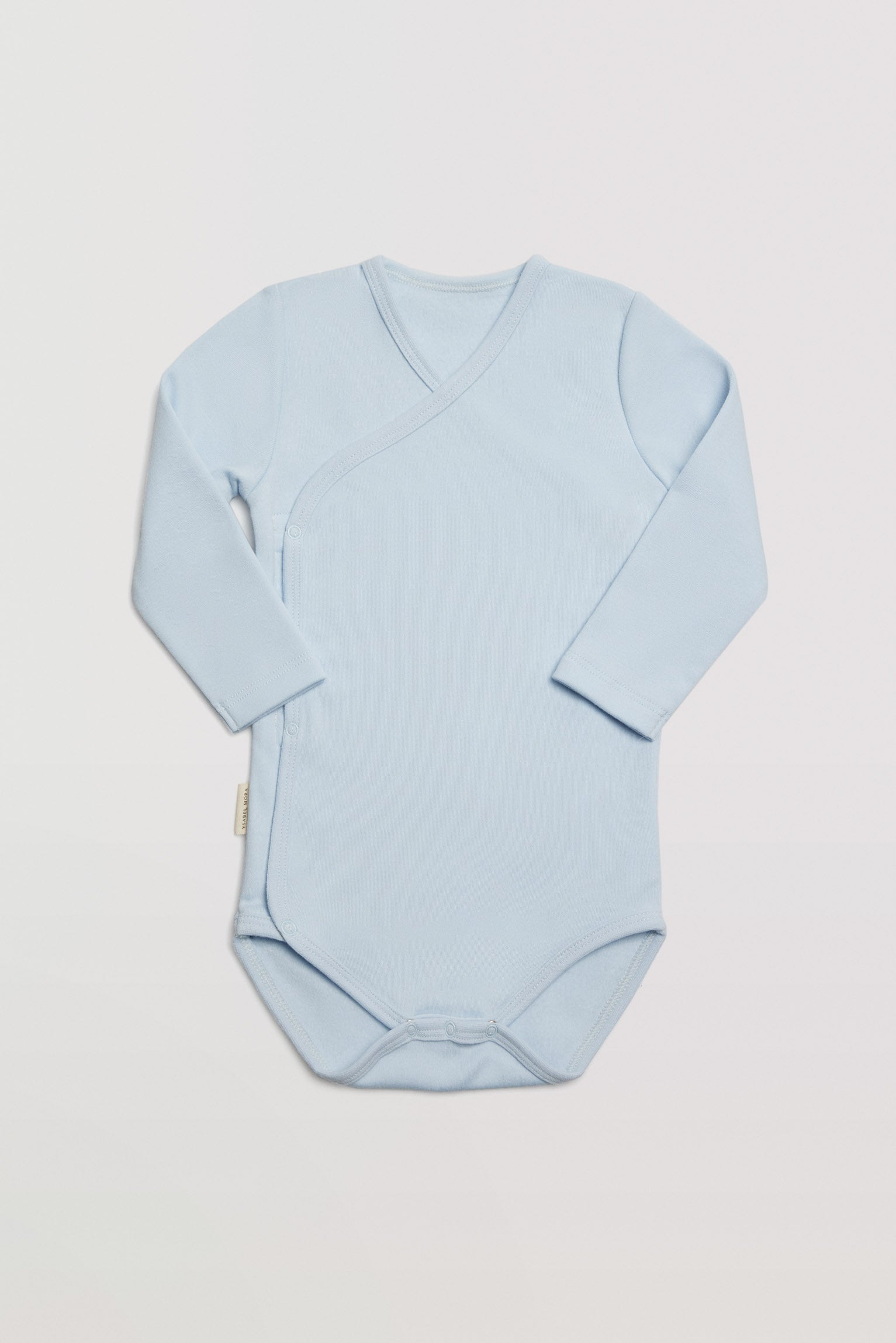 Light blue crossed long sleeve basic baby bodysuit