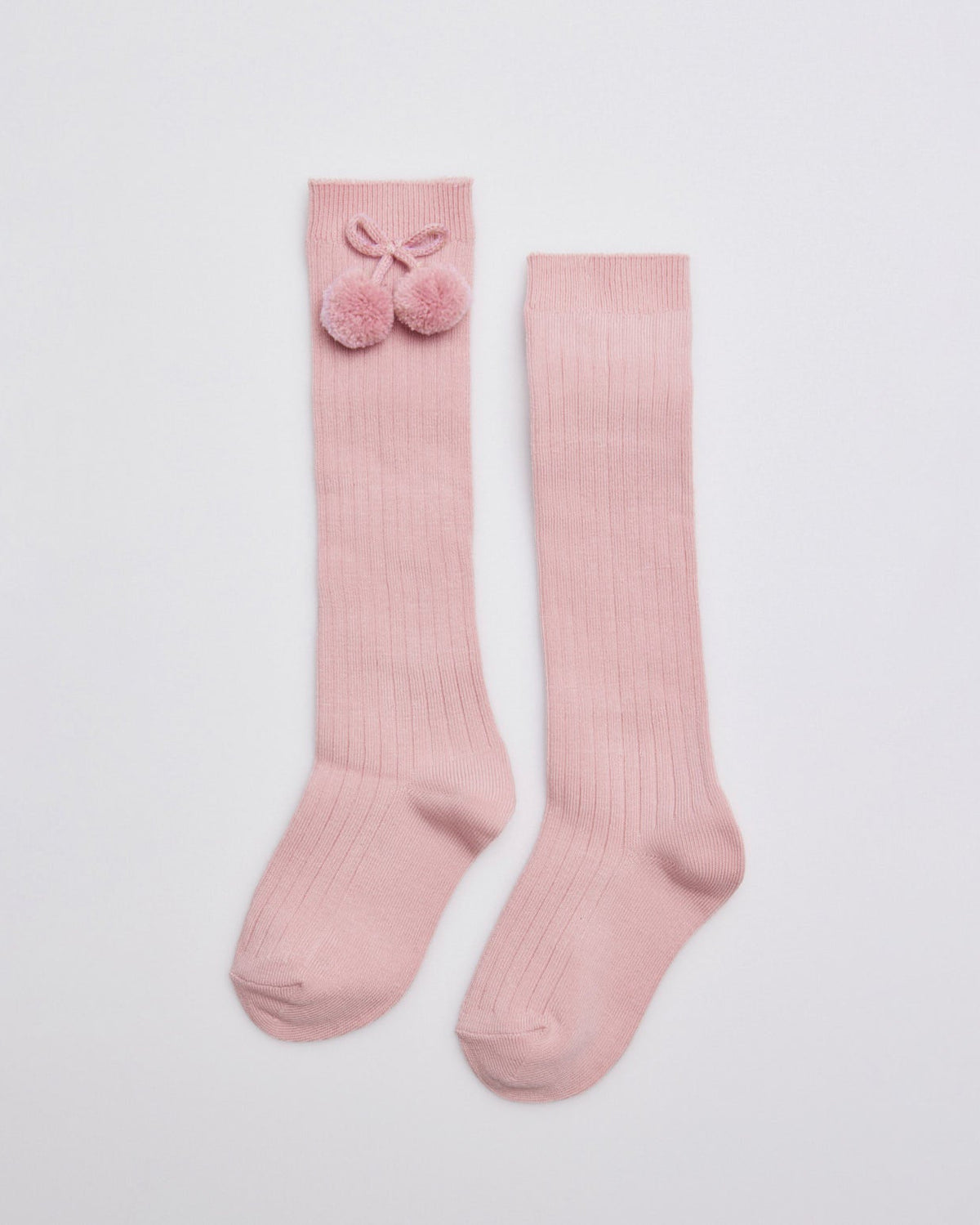 Children's long pink socks with pompom details
