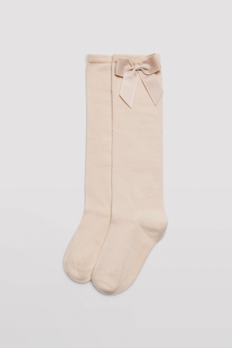 Children's long ivory socks with bow detail