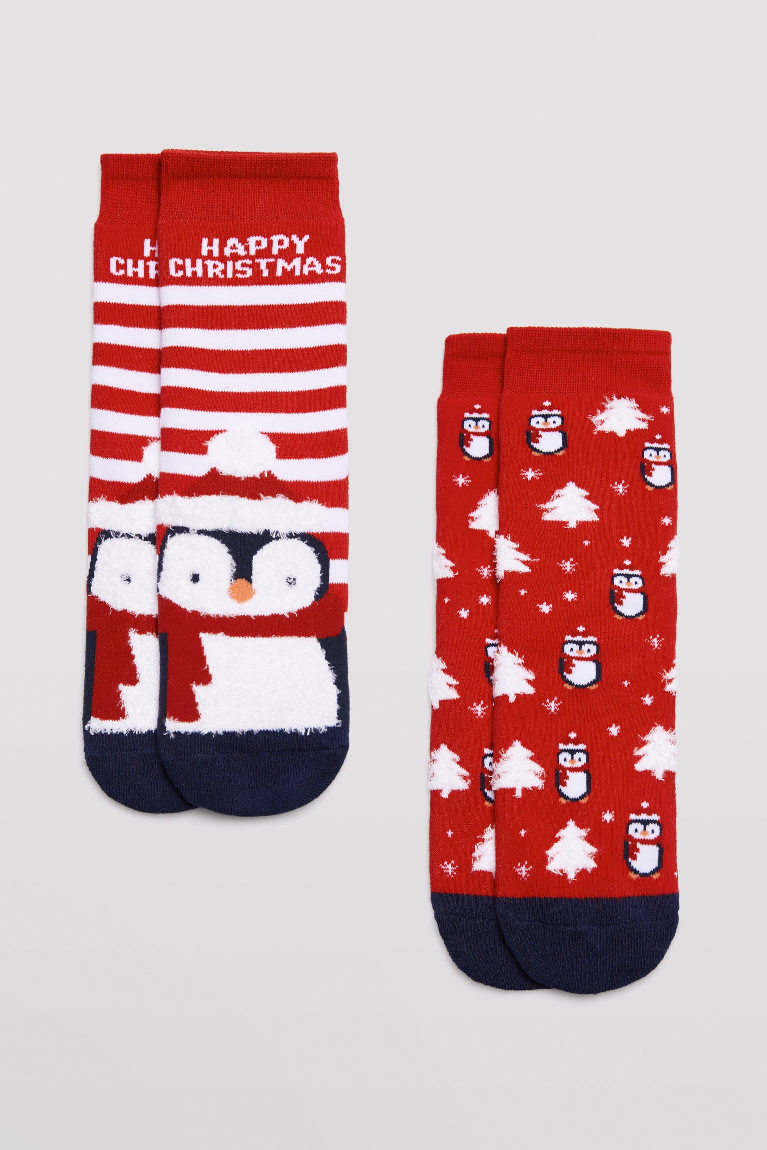 Non-slip thermal children's socks pack of 2 red Christmas design