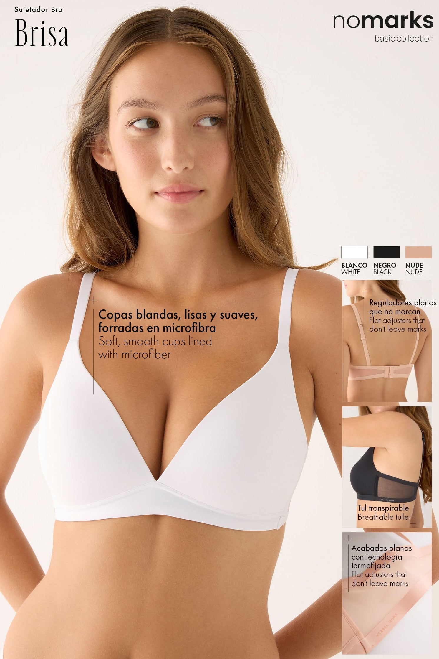 Sujetador nomarks sin aro con relleno Brisa blanco - Ysabel Mora