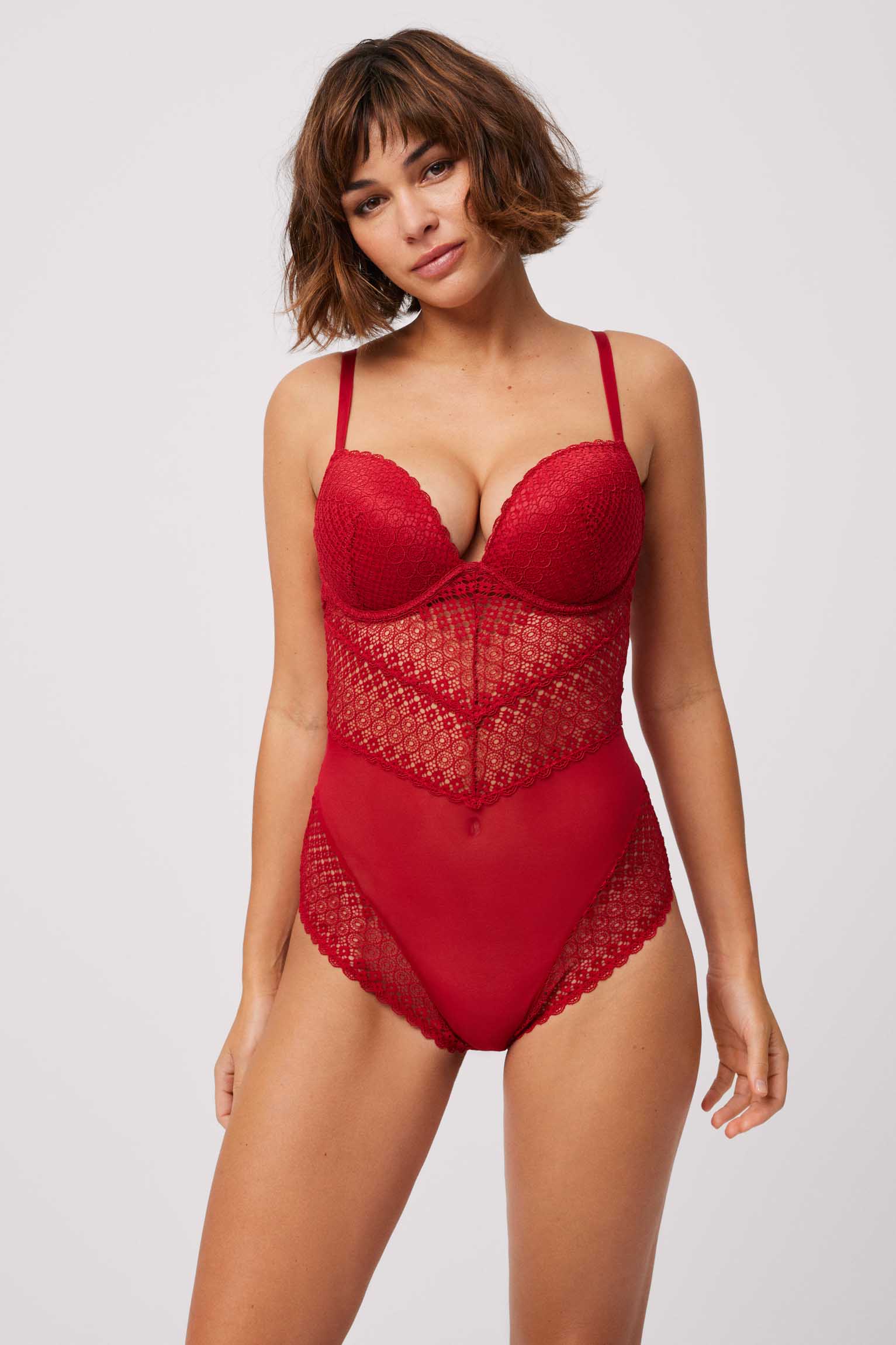 Red Padded Underwire Bodysuit