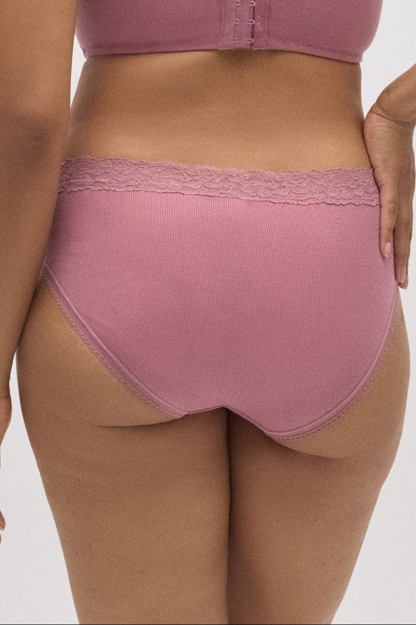 Ribbed midi briefs with pink lace