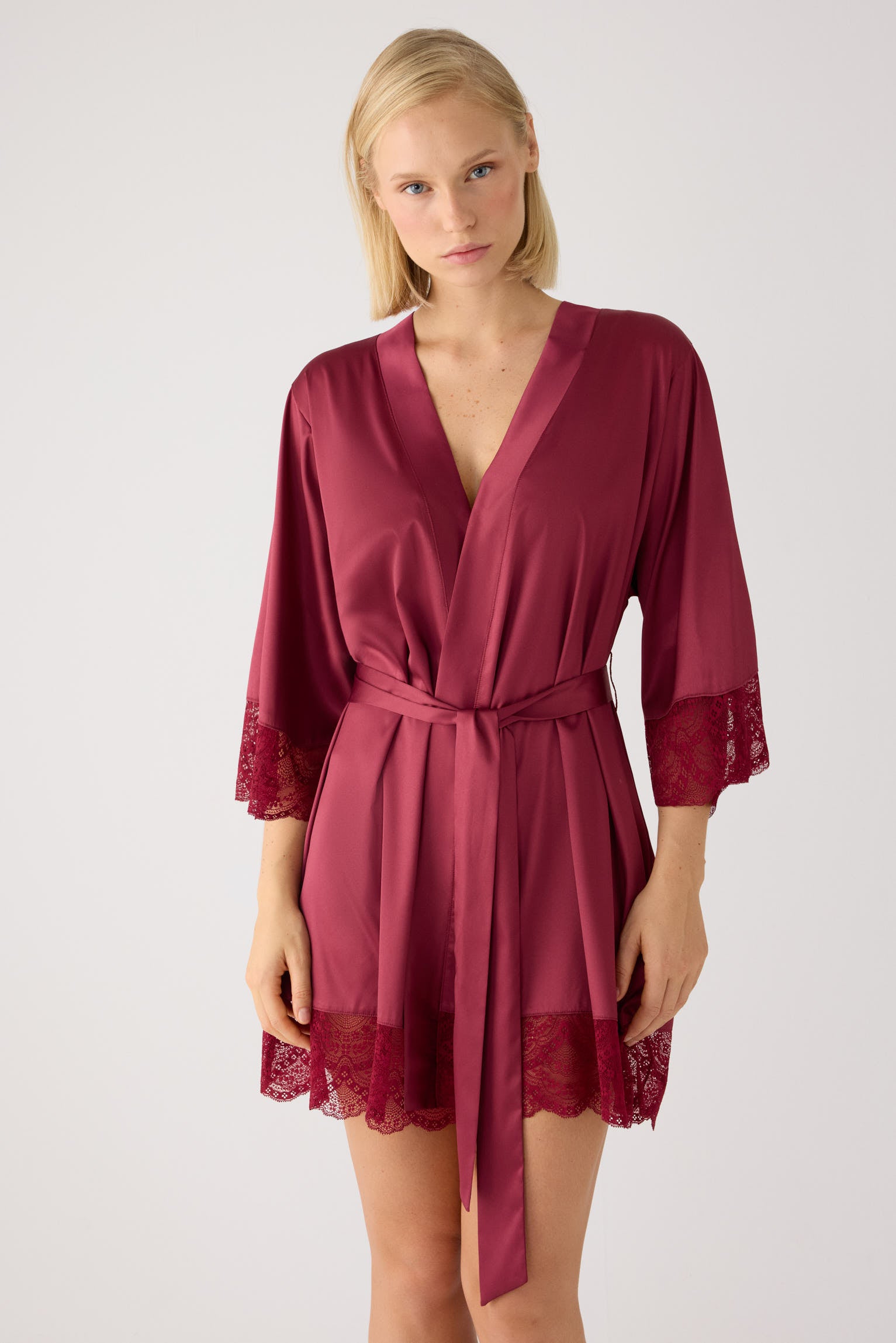 Burgundy satin lingerie robe | Paula Echevarria Limited Edition