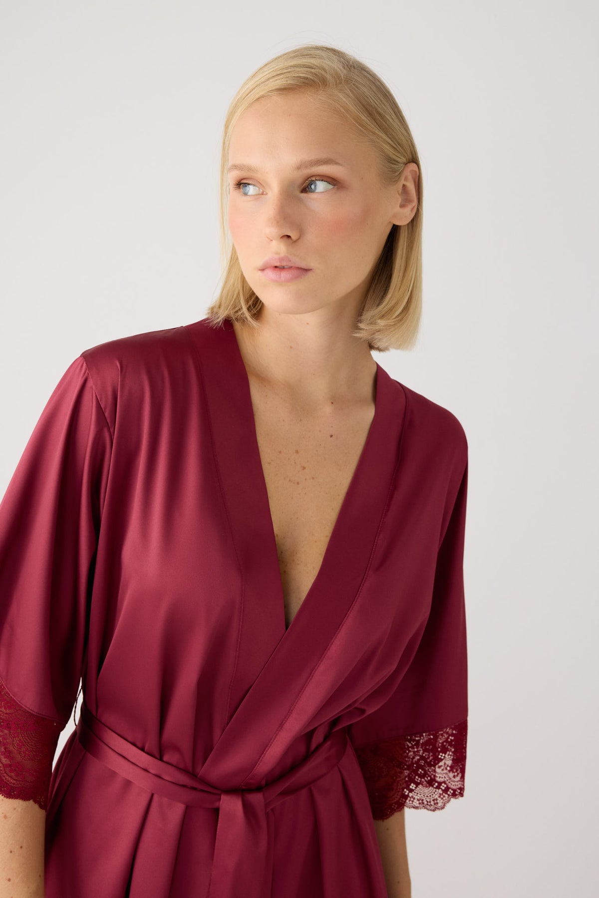 Burgundy satin lingerie robe | Paula Echevarria Limited Edition