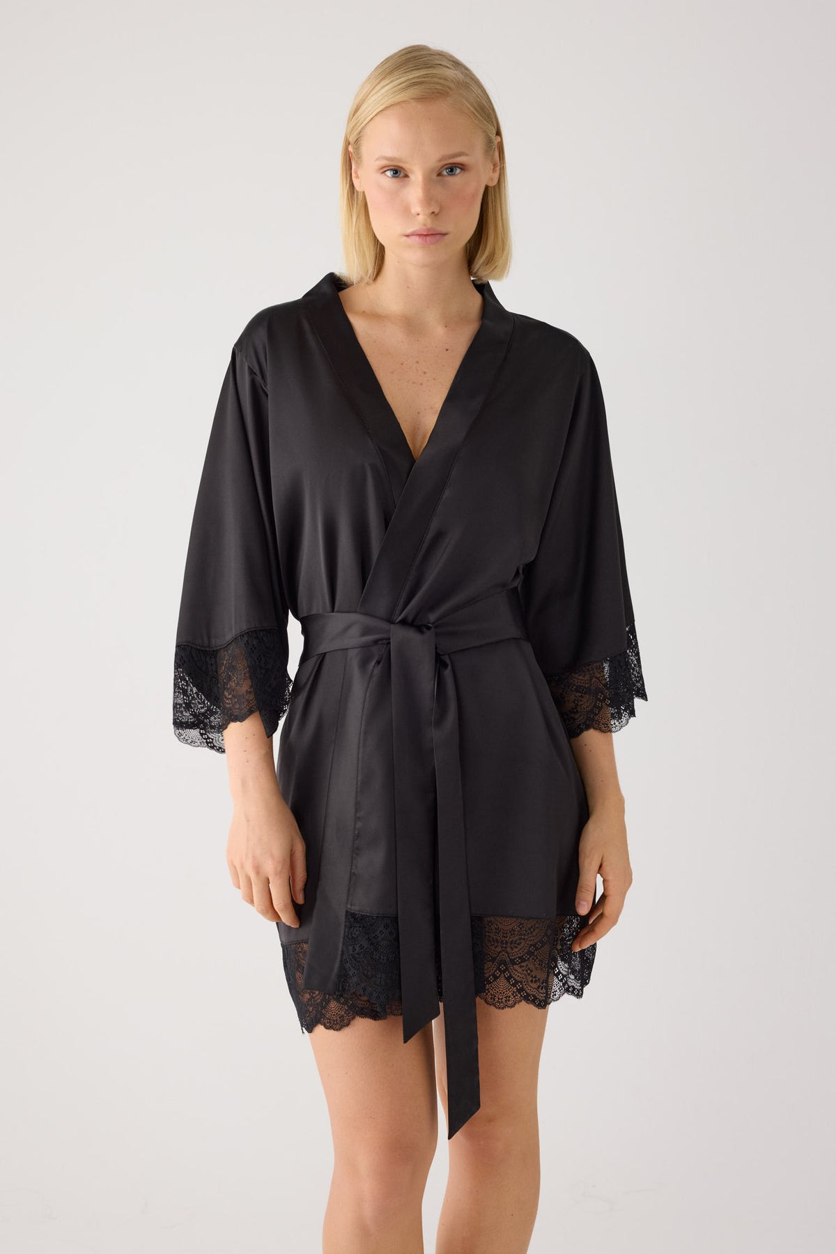 Black satin lingerie robe | Paula Echevarria Limited Edition