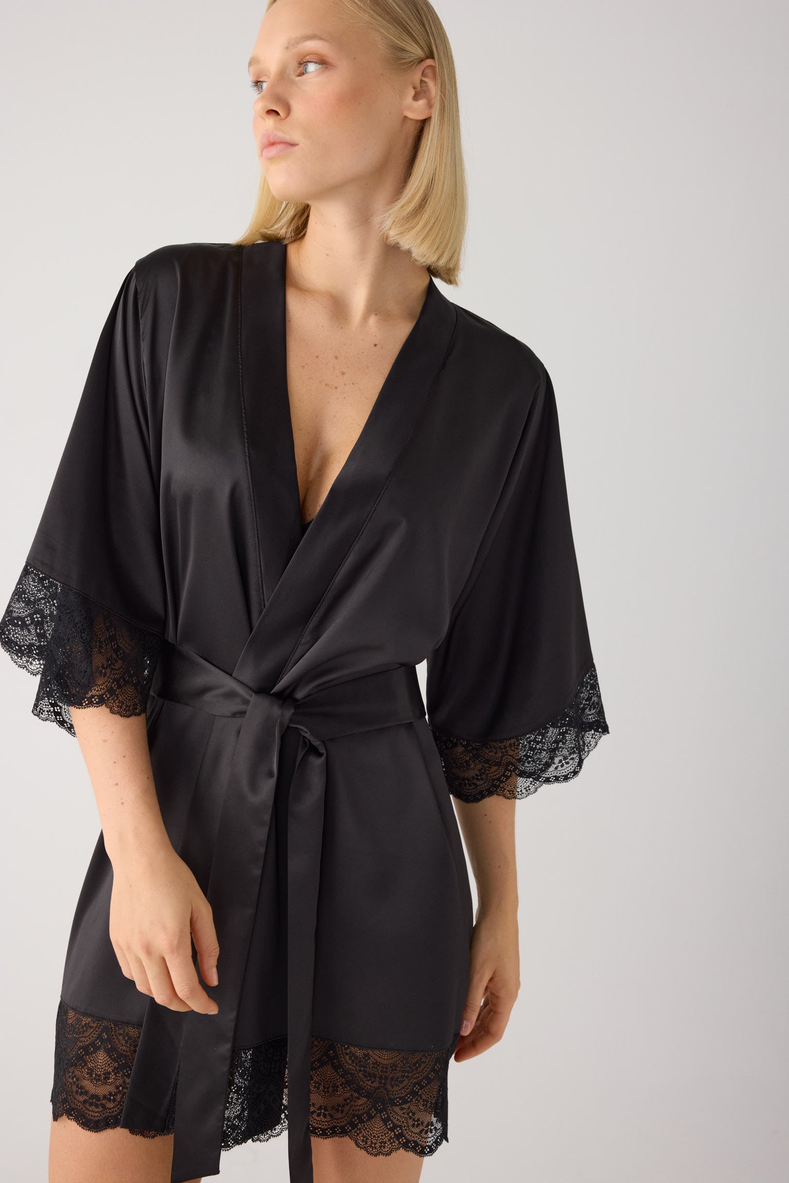 Black satin lingerie robe | Paula Echevarria Limited Edition