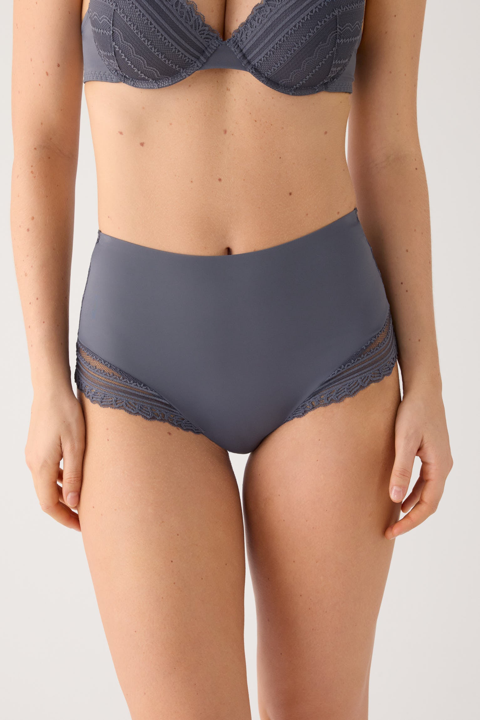 High-waist briefs lace charcoal grey