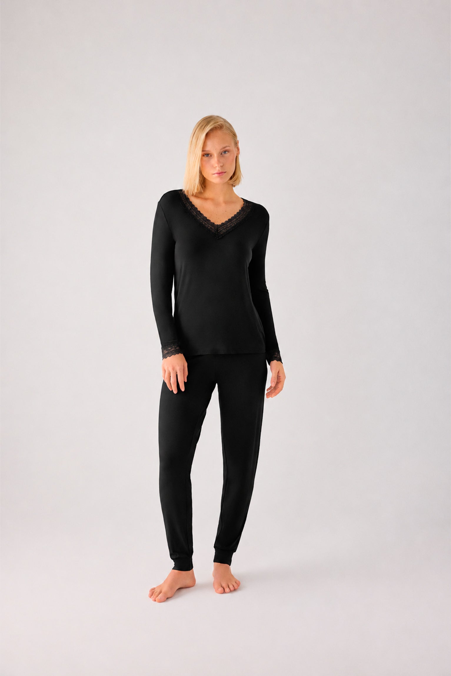 Lightweight soft women's long pyjamas with black joggers