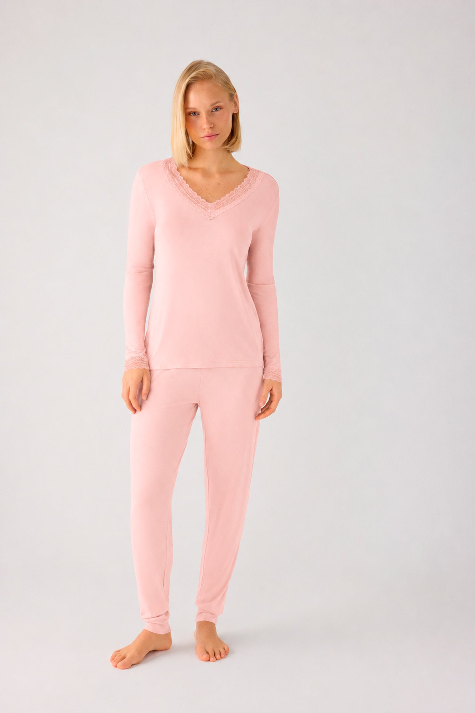 Lightweight soft women's long pyjamas with nude joggers