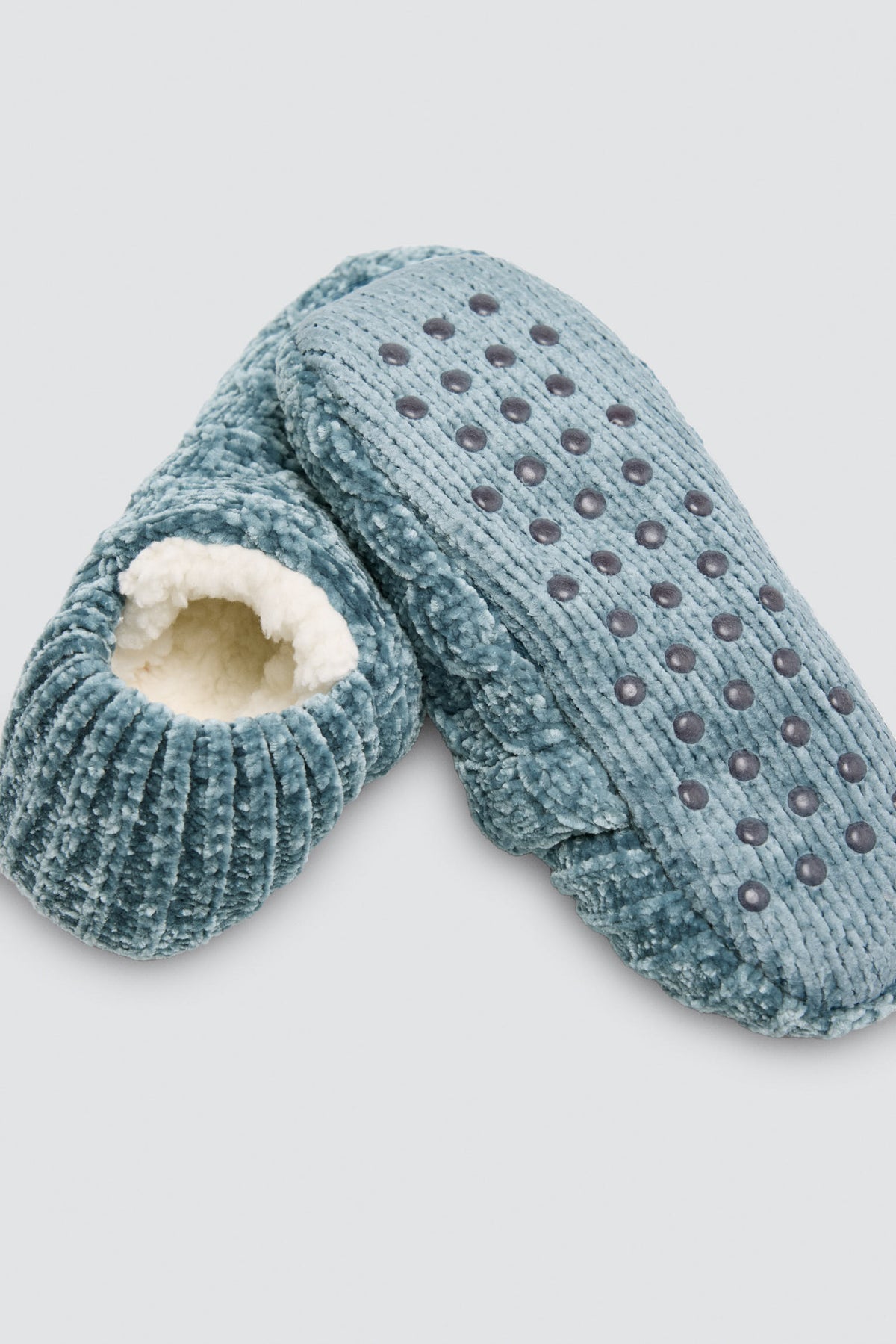 Women's velvet non-slip sherpa-lined slipper socks, blue