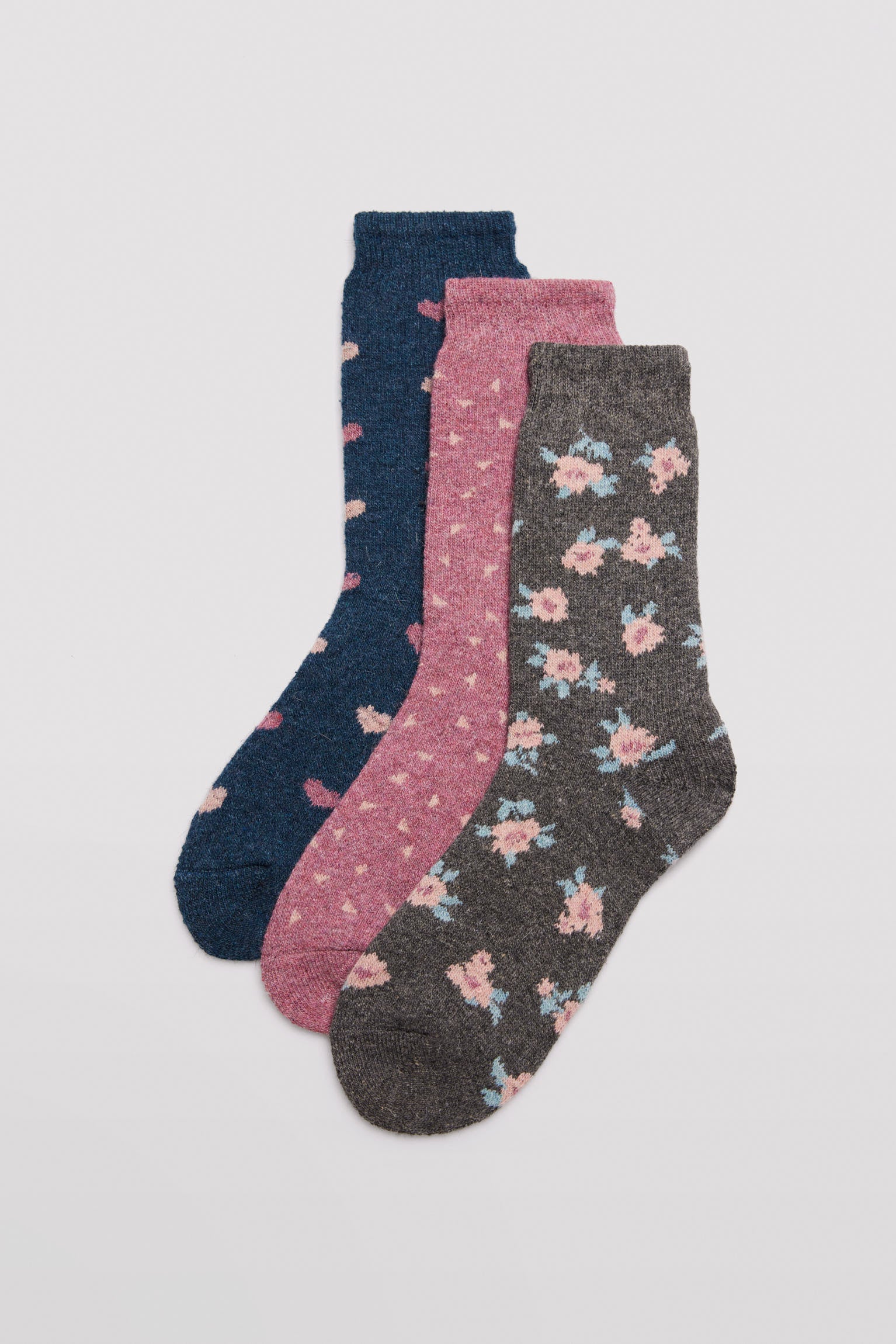 Pack of 3 extra-soft printed women's angora socks