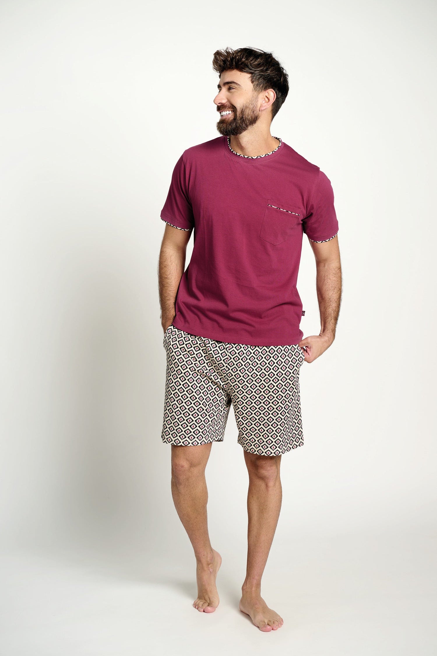 Pijama hombre corto algodón  estampado geométrico | MUYDEMI - Ysabel Mora