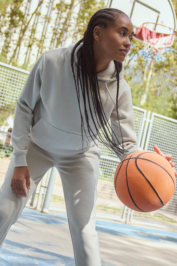 Women's beige brushed sports hoodie