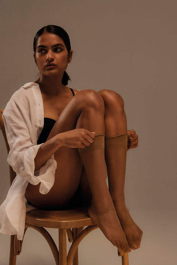 Pack of 2 long tights anti-pressure cuff 15 denier bronze